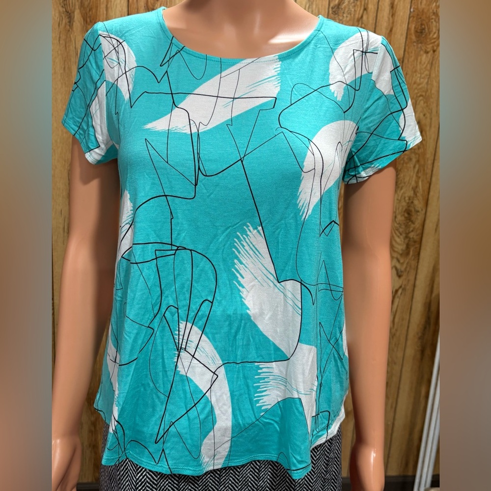 Alfani Women's Turquoise and White Graphic Tee